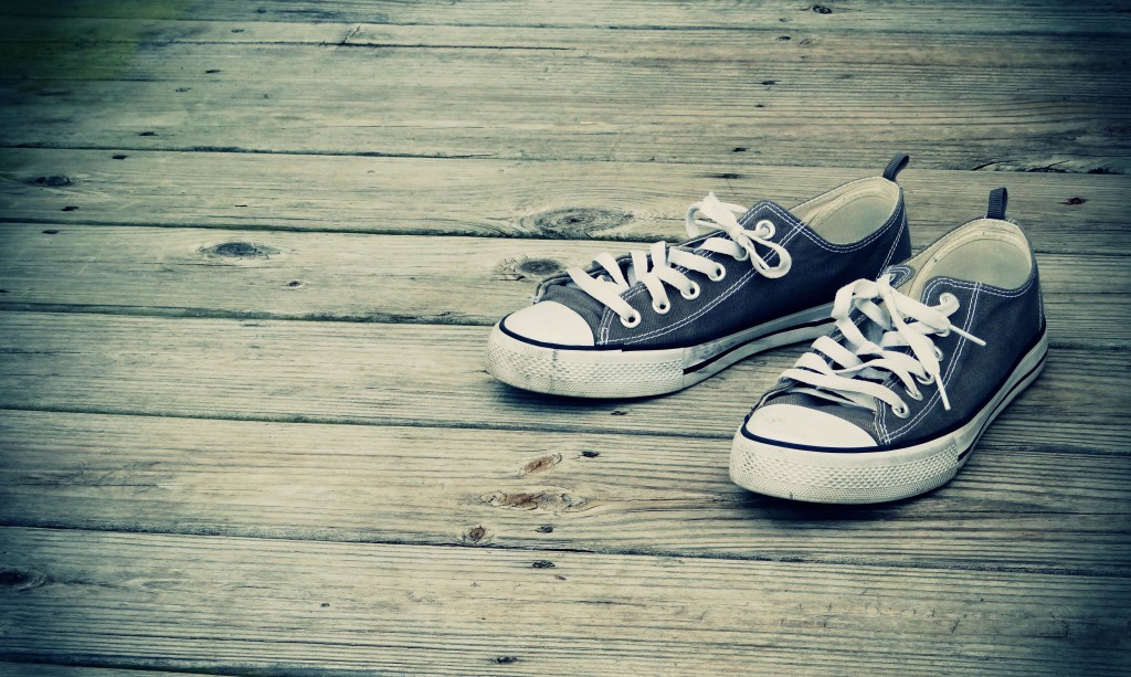 sneakers on a pier